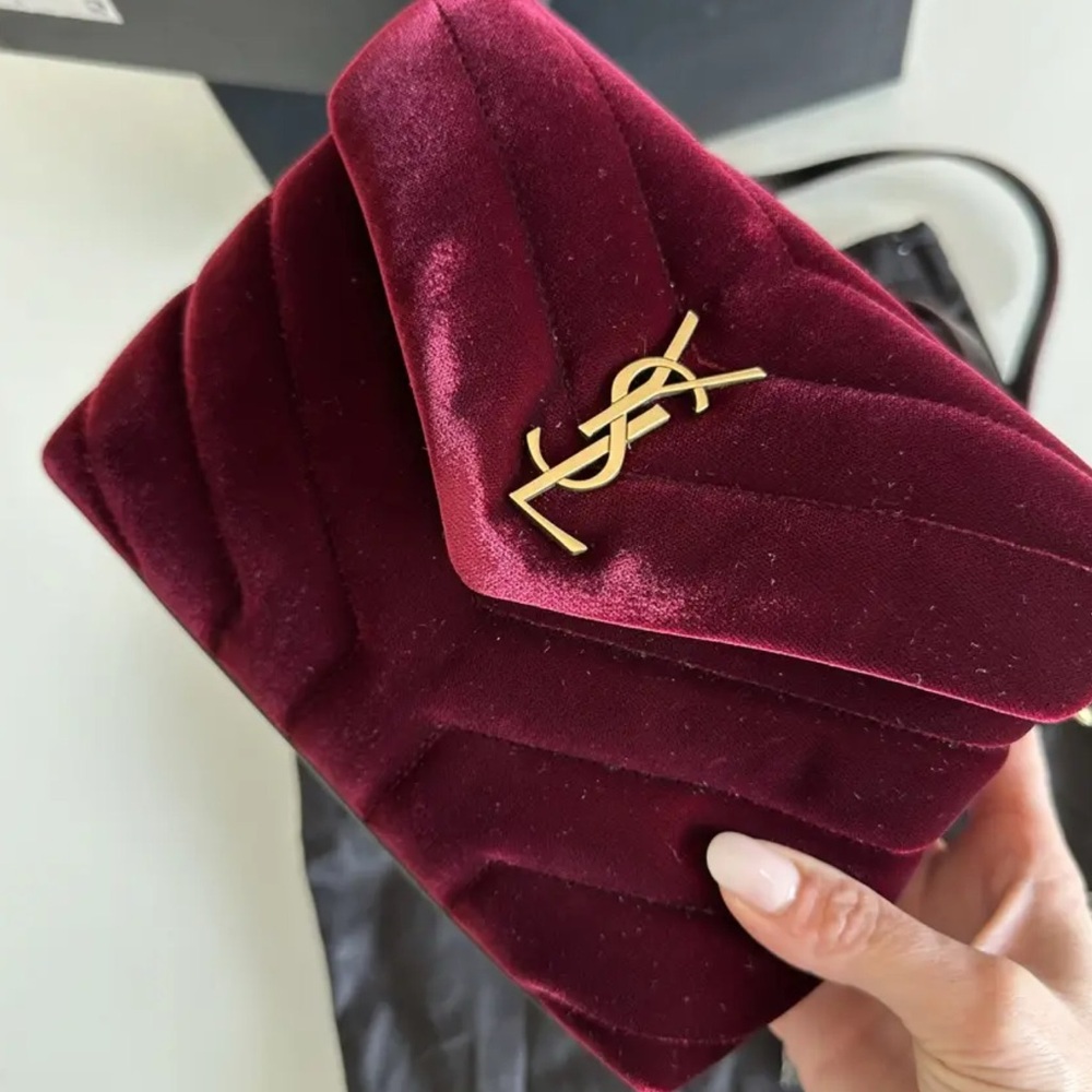 Yves Saint Laurent Deep Red Velvet Crossbody Bag - Picture 16 of 16